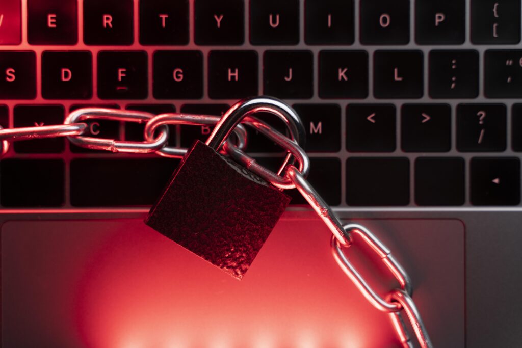 close up laptop with lock chain